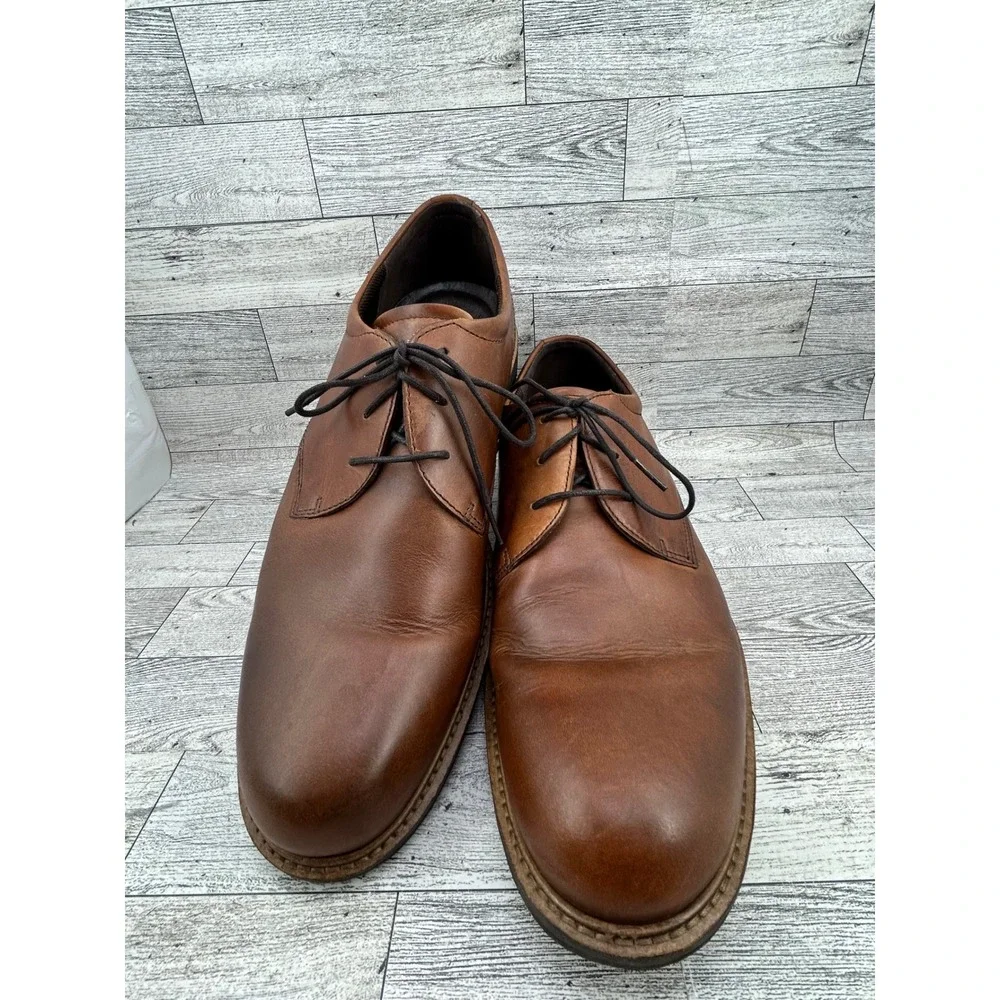 ECCO Mens Brown Leather Plain Toe Derby Dress Shoes Shock Point Size‎ 47 US 13.5